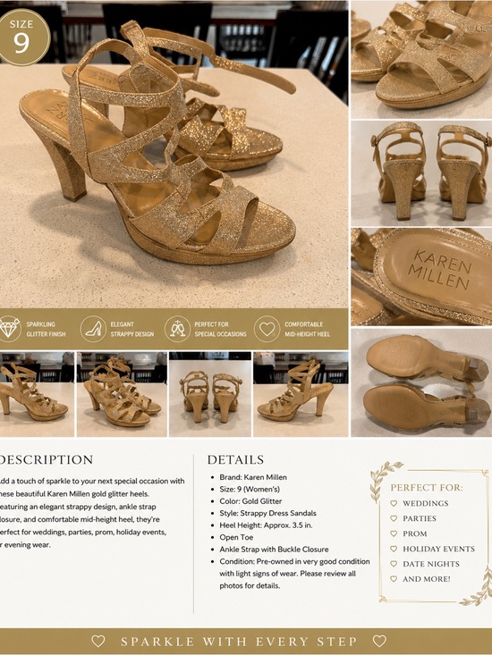 Karen Millen Shoes - Karen Millen Gold Glitter Strappy Mid-Heel Sandals